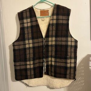 Vintage Vest Men’s Sz M Wool Blend Plaid Sherpa Lined Brown Zip Workwear Pockets
